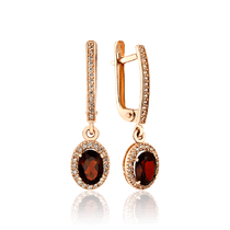 обзорное фото Золотые серьги подвески с гранатом и фианитами 035520 Золотые серьги обзорное фото Золотые серьги подвески с гранатом и фианитами 035520  Золотые серьги