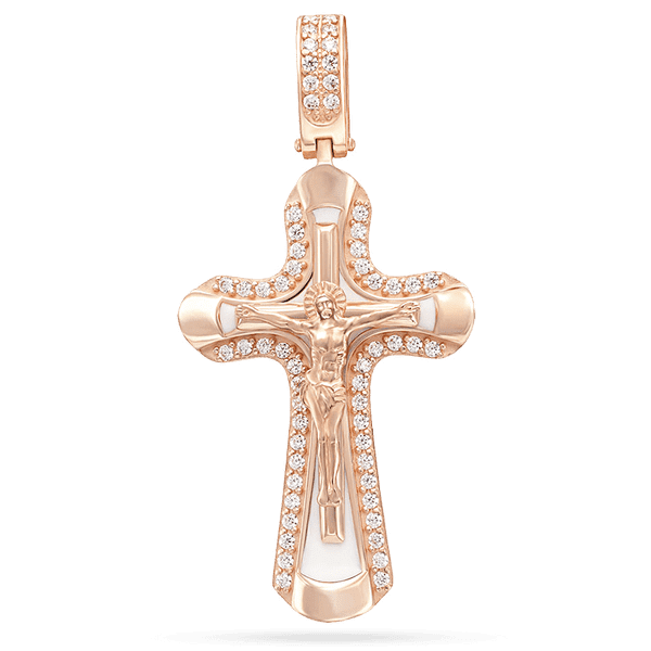 Золотой православный крест с фианитами и белой эмалью 039124 детальное изображение ювелирного изделия Золотые крестики православные Золотой православный крест с фианитами и белой эмалью 039124 детальное изображение ювелирного изделия Золотые крестики православные