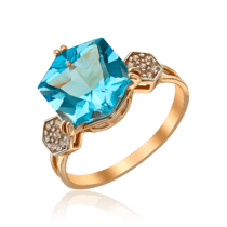 обзорное фото Золотое кольцо Эльза с голубым топазом и фианитами 036441  Золотые кольца