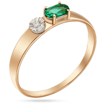обзорное фото Женское кольцо с изумрудом и бриллиантом в комбинированном золоте 039652  Золотые кольца с изумрудом