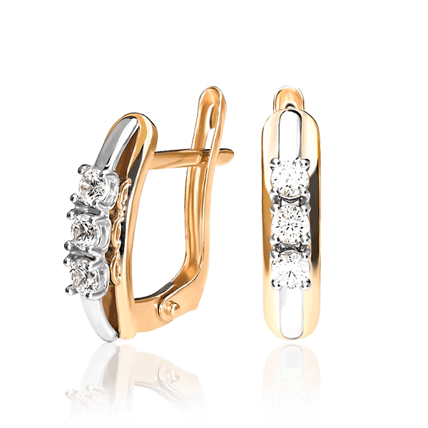 Серьги из комбинированного золота с тремя фианитами 031586 детальное изображение ювелирного изделия Золотые серьги с фианитом Серьги из комбинированного золота с тремя фианитами 031586 детальное изображение ювелирного изделия Золотые серьги с фианитом