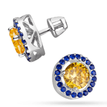 обзорное фото Серебряные серьги круглые трансформеры 2 в 1 с желто-голубыми фианитами 038441  Серебряные серьги с камнями