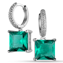 обзорное фото Серебряные серьги с зелёным квадратным фианитом 038334 Серебряные серьги с камнями обзорное фото Серебряные серьги с зелёным квадратным фианитом 038334  Серебряные серьги с камнями