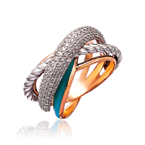 оглядове фото Каблучка з комбінованого золота с блакитною емаллю і фіанітами 030804 оглядове фото Каблучка з комбінованого золота с блакитною емаллю і фіанітами 030804