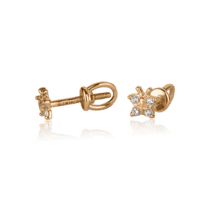 обзорное фото Серьги-пусеты в красном золоте Бабочки с фианитами 027628  Серьги с камнями