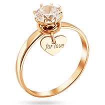 обзорное фото Золотое помолвочное кольцо Ради Любви с фианитом и подвесным сердечком 039306 Золотые кольца для помолвки с цирконием обзорное фото Золотое помолвочное кольцо Ради Любви с фианитом и подвесным сердечком 039306  Золотые кольца для помолвки с цирконием