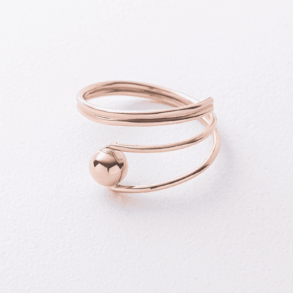 Разомкнутое двойное кольцо из красного золота с шариком