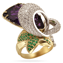 обзорное фото Роскошное кольцо из лимонного золота с аметистом и фианитами 036935 Золотые кольца обзорное фото Роскошное кольцо из лимонного золота с аметистом и фианитами 036935  Золотые кольца