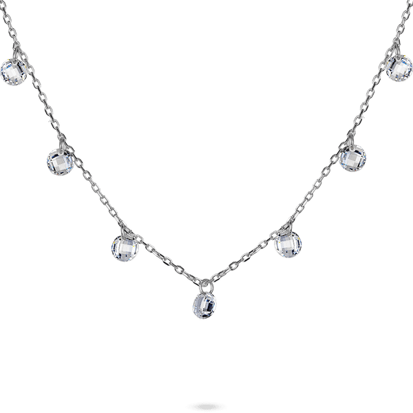 Серебряное колье с подвесными бесцветными фианитами и дополнительной цепочкой 039802 детальное изображение ювелирного изделия Серебряные колье Серебряное колье с подвесными бесцветными фианитами и дополнительной цепочкой 039802 детальное изображение ювелирного изделия Серебряные колье