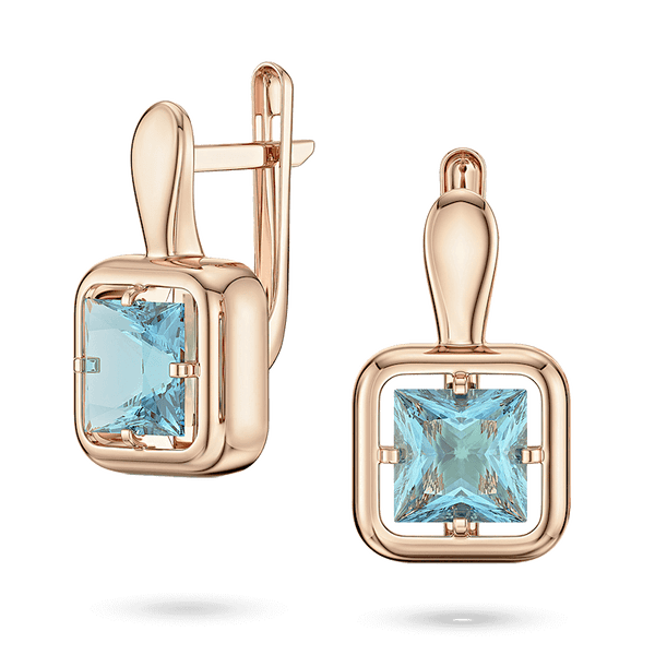 Изысканные серьги в красном золоте 585 пробы с топазом огранки принцесса 041336 детальное изображение ювелирного изделия Золотые серьги с топазом Изысканные серьги в красном золоте 585 пробы с топазом огранки принцесса 041336 детальное изображение ювелирного изделия Золотые серьги с топазом