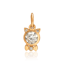 обзорное фото Золотой кулон детский в виде Котика с фианитом 033931 Золотые подвески обзорное фото Золотой кулон детский в виде Котика с фианитом 033931  Золотые подвески