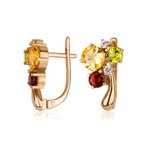 обзорное фото Золотые серьги с гранатом 2230 Золотые серьги с хризолитом обзорное фото Золотые серьги с гранатом 2230  Золотые серьги с хризолитом