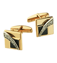 обзорное фото Золотые запонки для рубашки с фианитами и эмалью 026483  Золотые запонки