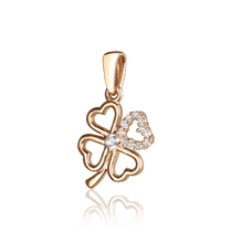 обзорное фото Золотой кулон Четырехлистный Клевер с фианитами 036640 Золотые кулоны с фианитом обзорное фото Золотой кулон Четырехлистный Клевер с фианитами 036640  Золотые кулоны с фианитом