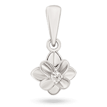 обзорное фото Кулон в белом золоте Цветок с бриллиантом 040639  Золотые кулоны с бриллиантами
