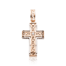 обзорное фото Золотой декоративный крестик с фианитом 029566 Декоративные золотые крестики обзорное фото Золотой декоративный крестик с фианитом 029566  Декоративные золотые крестики
