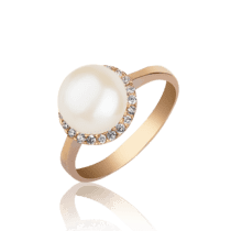 обзорное фото Золотое кольцо с жемчугом и фианитами 031005  Золотые кольца с жемчугом