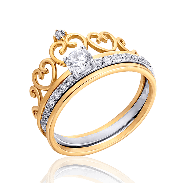 Золотое кольцо 2 в 1 Корона с фианитами в красном и белом золоте 032730 детальное изображение ювелирного изделия Золотые кольца с фианитом Золотое кольцо 2 в 1 Корона с фианитами в красном и белом золоте 032730 детальное изображение ювелирного изделия Золотые кольца с фианитом