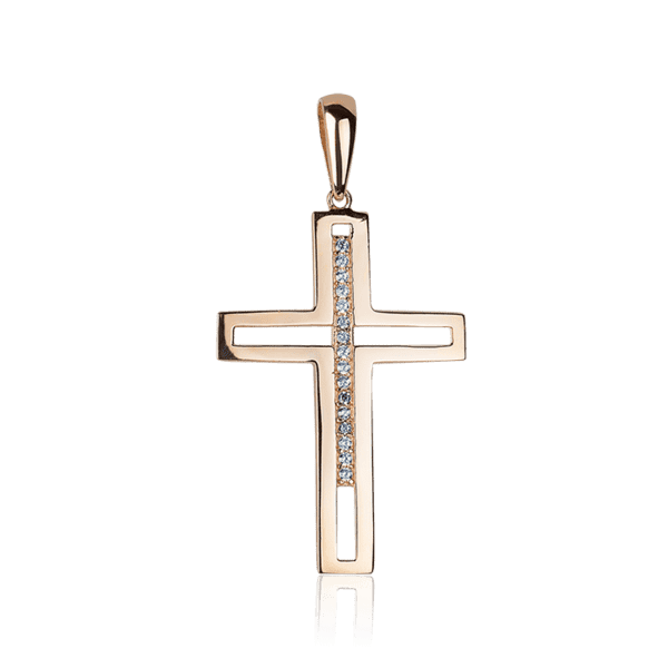 Золотой декоративный женский крестик с инкрустацией камнями 032210 детальное изображение ювелирного изделия Крестики женские