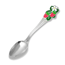 обзорное фото Серебряная десертная ложка Земляника с эмалью 031839 Серебряные детские ложечки обзорное фото Серебряная десертная ложка Земляника с эмалью 031839  Серебряные детские ложечки