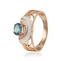обзорное фото Золотое кольцо с топазом эмалью и фианитами 028640  Золотые кольца с топазом