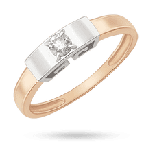 обзорное фото Золотое кольцо с бриллиантом закрепленным на основе сбоку которого геометрический орнамент 040633  Золотые кольца с бриллиантами