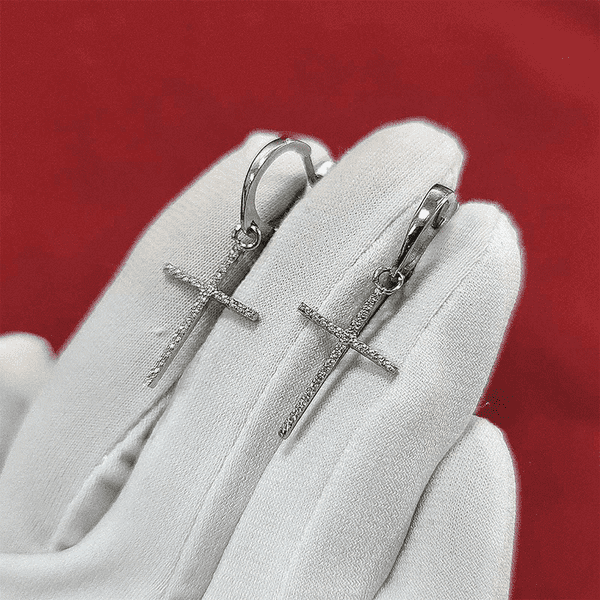 Серебряные серьги подвески Крест с фианитами 036853 детальное изображение ювелирного изделия Серебряные серьги Серебряные серьги подвески Крест с фианитами 036853 детальное изображение ювелирного изделия Серебряные серьги