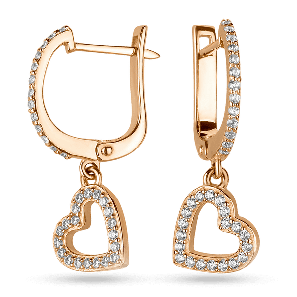 Золотые серьги с подвеской сердечко, россыпь фианитов 038053 детальное изображение ювелирного изделия Золотые серьги с фианитом Золотые серьги с подвеской сердечко, россыпь фианитов 038053 детальное изображение ювелирного изделия Золотые серьги с фианитом