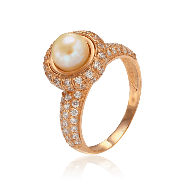 Кольцо золотое с жемчугом и россыпью фианитов Наоми 033433 детальное изображение ювелирного изделия Золотые кольца Кольцо золотое с жемчугом и россыпью фианитов Наоми 033433 детальное изображение ювелирного изделия Золотые кольца