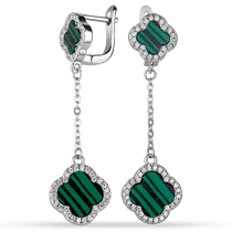 обзорное фото Серебряные серьги с зеленым малахитом 038369 Серебряные серьги с камнями обзорное фото Серебряные серьги с зеленым малахитом 038369  Серебряные серьги с камнями