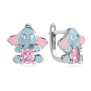 Серебряные серьги с эмалью Слоник 037878 детальное изображение ювелирного изделия Детские серебряные серьги  Серебряные серьги с эмалью Слоник 037878 детальное изображение ювелирного изделия Детские серебряные серьги