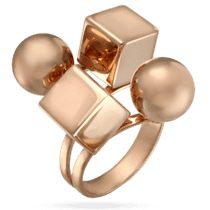 обзорное фото Золотое кольцо с кубиком и шаром 030116  Золотые кольца без вставок