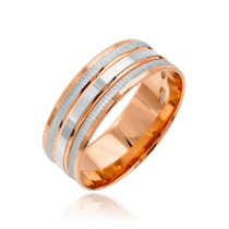 обзорное фото Золотое обручальное кольцо в современном дизайне с белыми накладками 036730  Золотые кольца
