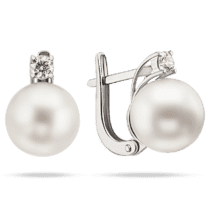 оглядове фото Сережки в білому золоті з перлиною та діамантом 038614