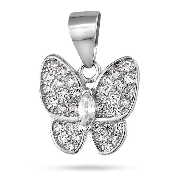 Серебряная подвеска Бабочка с большим камешком в огранке маркиз и россыпью фианитов 040087 детальное изображение ювелирного изделия Серебряные подвески со вставками