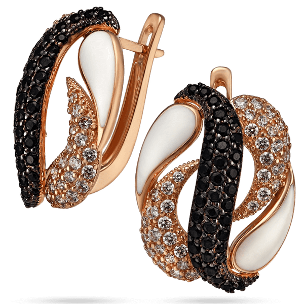 Сережки золотые Яркая Личность с белой эмалью и фианитами 033923 детальное изображение ювелирного изделия Золотые серьги