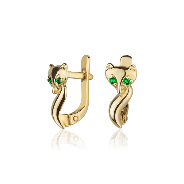 Золотые серьги в желтом золоте Лисички с фианитом 028070 детальное изображение ювелирного изделия Серьги с камнями