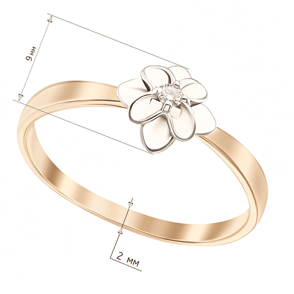 Золотое кольцо Цветок с бриллиантом Золотое кольцо Цветок с бриллиантом