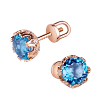 обзорное фото Золотые серьги-пуссеты с топазами и фианитами 037850 Золотые серьги с топазом обзорное фото Золотые серьги-пуссеты с топазами и фианитами 037850  Золотые серьги с топазом