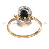обзорное фото Золотое кольцо с сапфиром и бриллиантами 11992  Золотые кольца с сапфиром