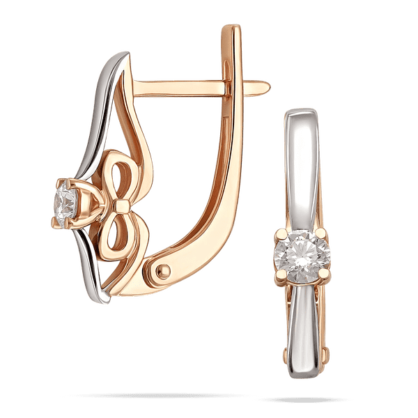 Серьги из комбинированного золота в форме бантика сбоку и большим камешком бриллиант 040356 детальное изображение ювелирного изделия Золотые серьги с бриллиантами Серьги из комбинированного золота в форме бантика сбоку и большим камешком бриллиант 040356 детальное изображение ювелирного изделия Золотые серьги с бриллиантами