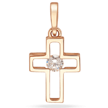 обзорное фото Объемный золотой крестик с фианитом 038965  Декоративные золотые крестики