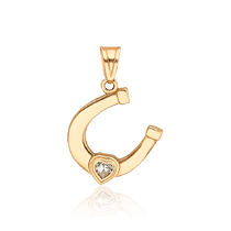 обзорное фото Золотой кулон Подкова с фианитом 035534 Золотые подвески обзорное фото Золотой кулон Подкова с фианитом 035534  Золотые подвески