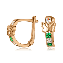 обзорное фото Золотые детские серьги Бабочки с фианитом 025448  Серьги с камнями