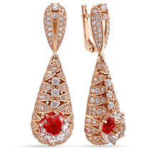 обзорное фото Золотые серьги Хрустальное пламя с горным хрусталем и фианитами 033989  Золотые серьги