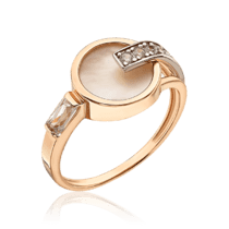 обзорное фото Золотое кольцо с перламутром и фианитами 036569  Золотые кольца