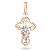 обзорное фото Подвеска-крестик из комбинированного золота с Распятием 040765  Золотые крестики