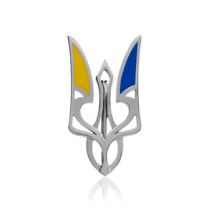 обзорное фото Серебряный значок Герб Украины с эмалью 660079С  Украинская символика из золота и серебра