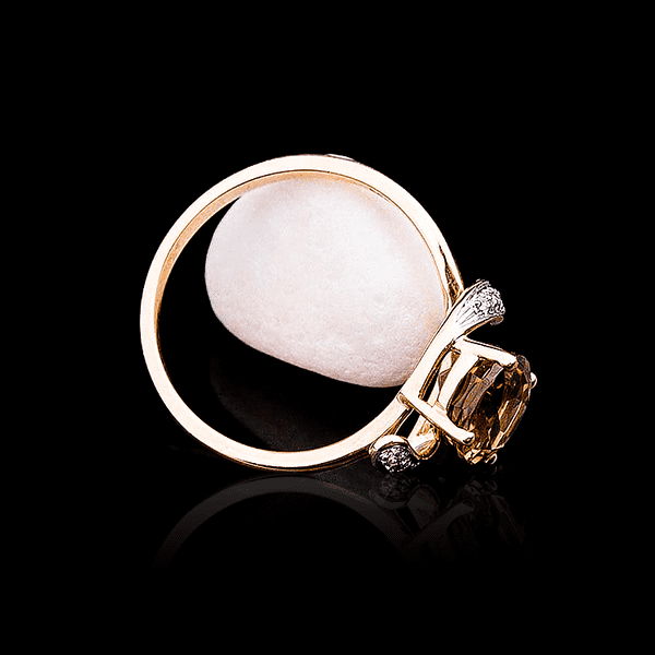 золотое кольцо 585 с алмазами и кварцем золотое кольцо 585 с алмазами и кварцем