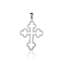 обзорное фото Серебряный декоративный крестик с фианитами 027671  Серебряные подвески крестики